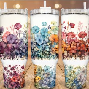 Rainbow Wildflowers Custom Stanley Quencher 40oz Stainless Steel Tumbler With Handle