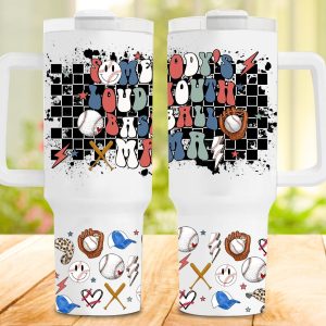 Retro Baseball Mama Custom Stanley Quencher 40oz Stainless Steel Tumbler With Handle