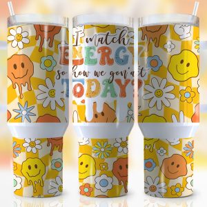 Retro Smile Custom Stanley Quencher 40oz Stainless Steel Tumbler With Handle