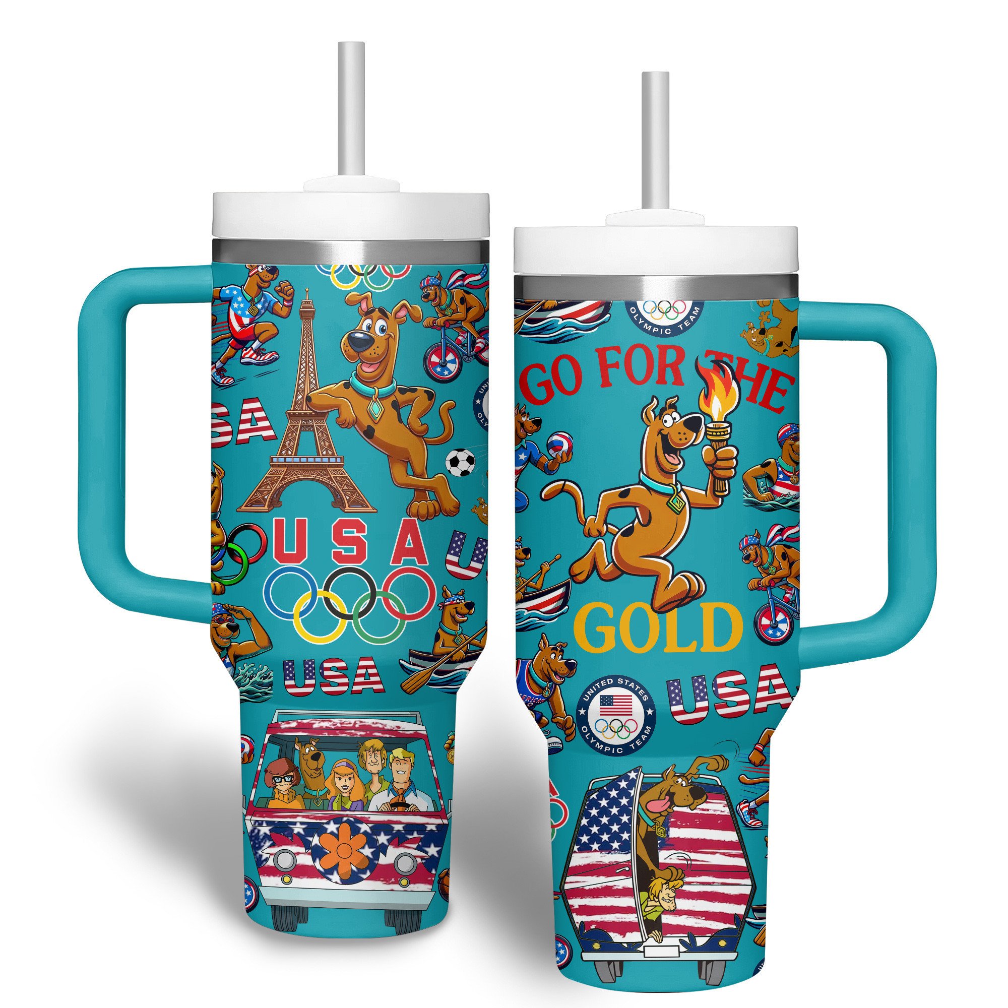 Scooby-doo USA Olympics Custom Stanley Quencher 40oz Stainless Steel Tumbler