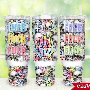 Skeleton Hand Custom Stanley Quencher 40oz Stainless Steel Tumbler With Handle