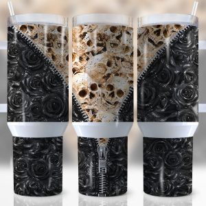 Skulls And Roses Custom Stanley Quencher 40oz Stainless Steel Tumbler With Handle