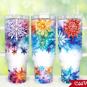 Snowflakes Custom Stanley Quencher 40oz Stainless Steel Tumbler With Handle