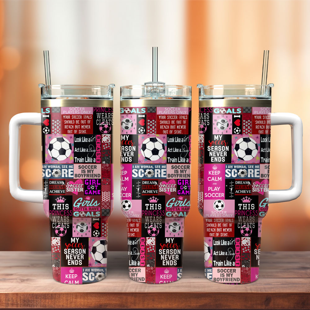 Soccer Ball Art Custom Stanley Quencher 40oz Stainless Steel Tumbler With Handle