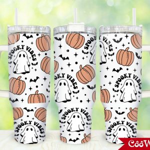 Spooky Vibes Custom Stanley Quencher 40oz Stainless Steel Tumbler With Handle