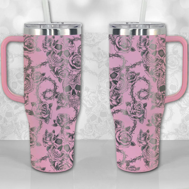 Sugar Skull And Roses Custom Stanley Quencher 40oz Stainless Steel Tumbler