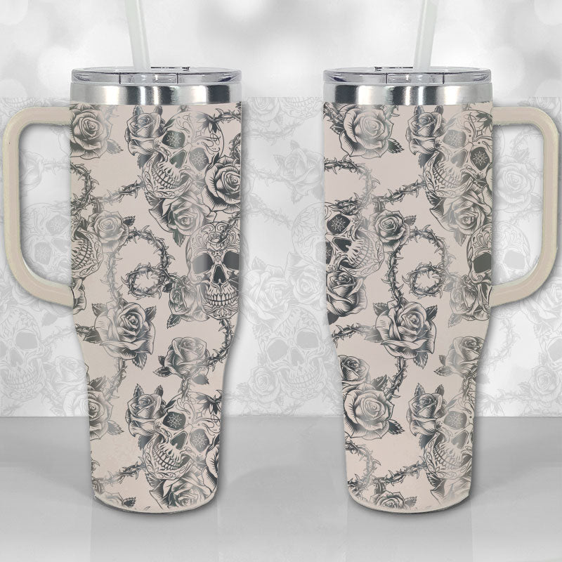 Sugar Skull And Roses Custom Stanley Quencher 40oz Stainless Steel Tumbler