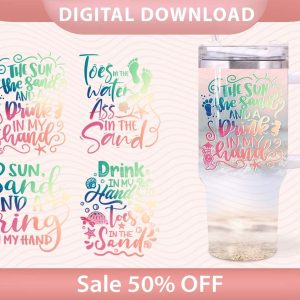 Summer Beach Vibes Custom Stanley Quencher 40oz Stainless Steel Tumbler With Handle