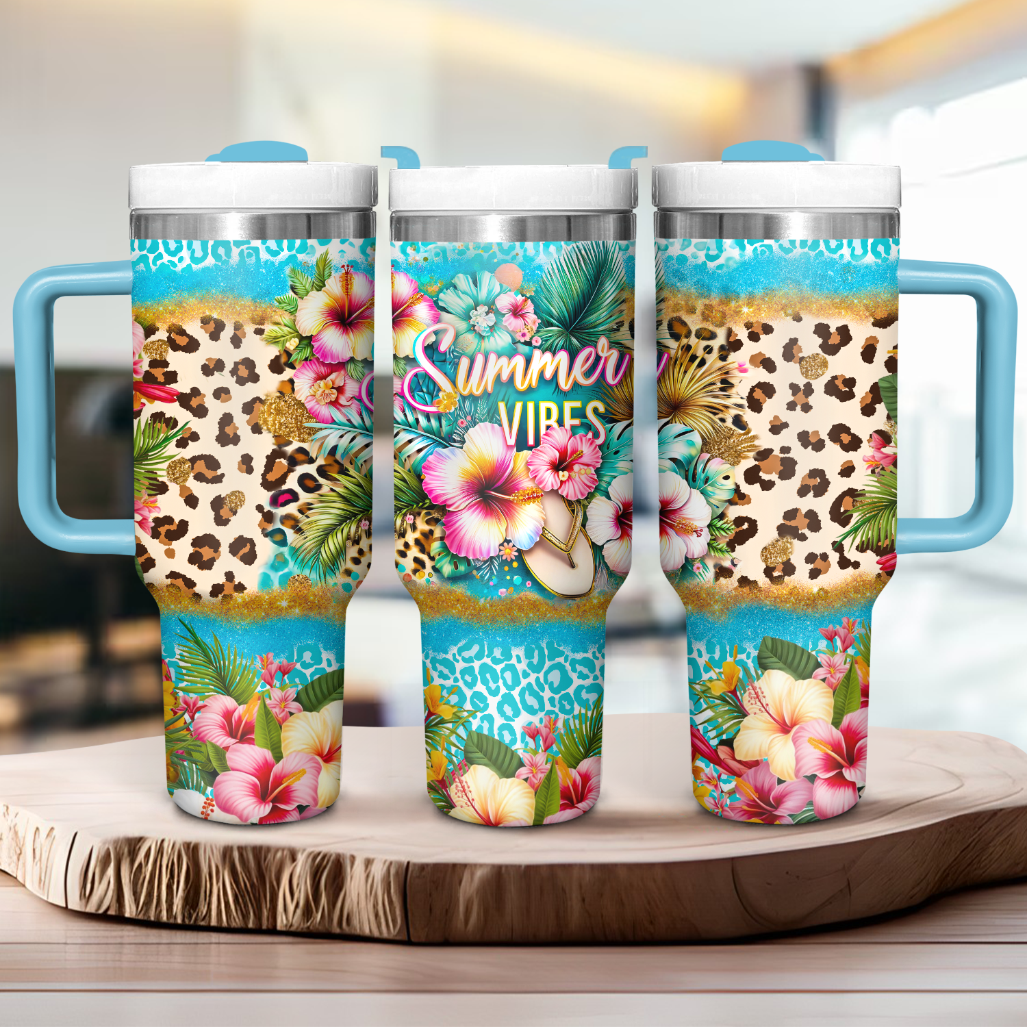Summer Vibes Custom Stanley Quencher 40oz Stainless Steel Tumbler With Handle