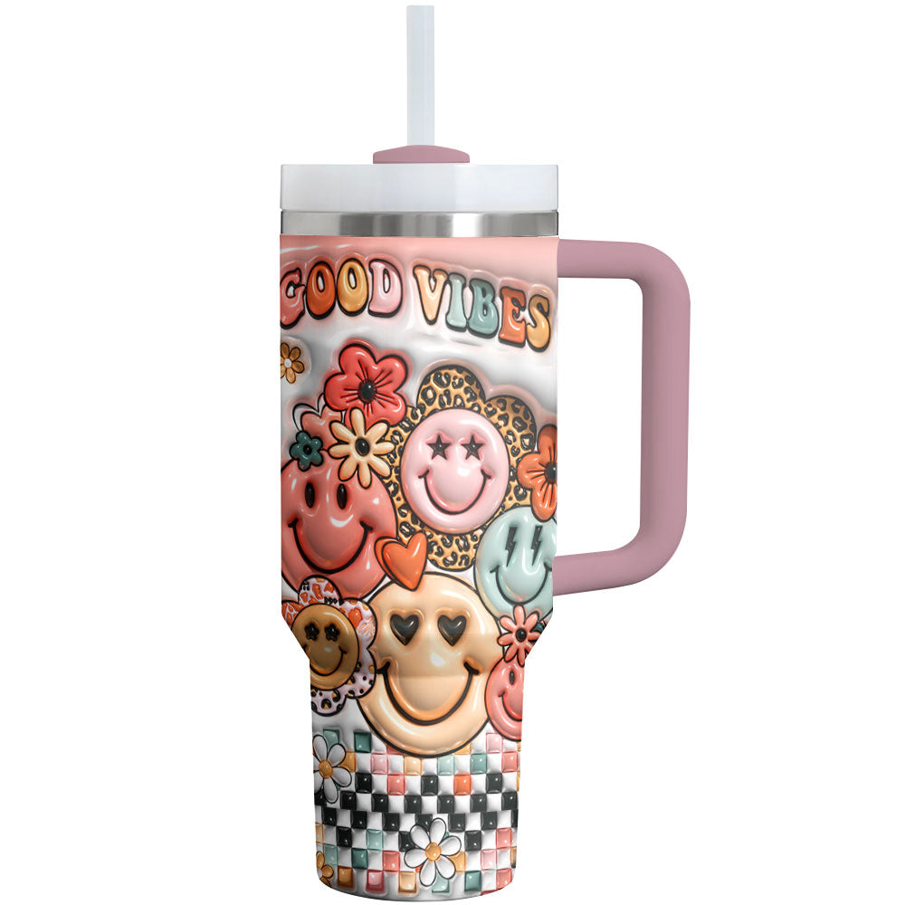 Sunny Smiles Custom Stanley Quencher 40oz Stainless Steel Tumbler With Handle