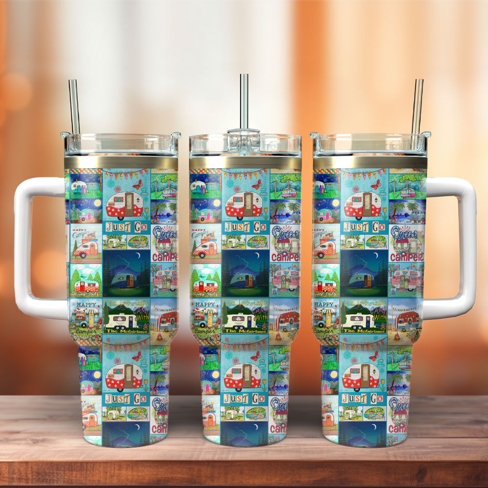 Trailer Pattern Painting Artwork Custom Stanley Quencher 40oz Stainless Steel Tumbler With Handle