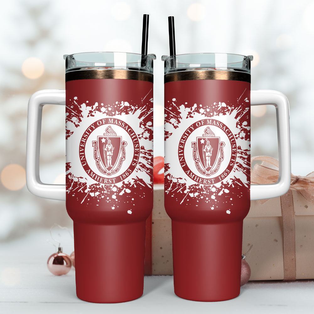 University Of Massachusetts 1863 Amherst Custom Stanley Quencher 40oz Stainless Steel Tumbler With Handle