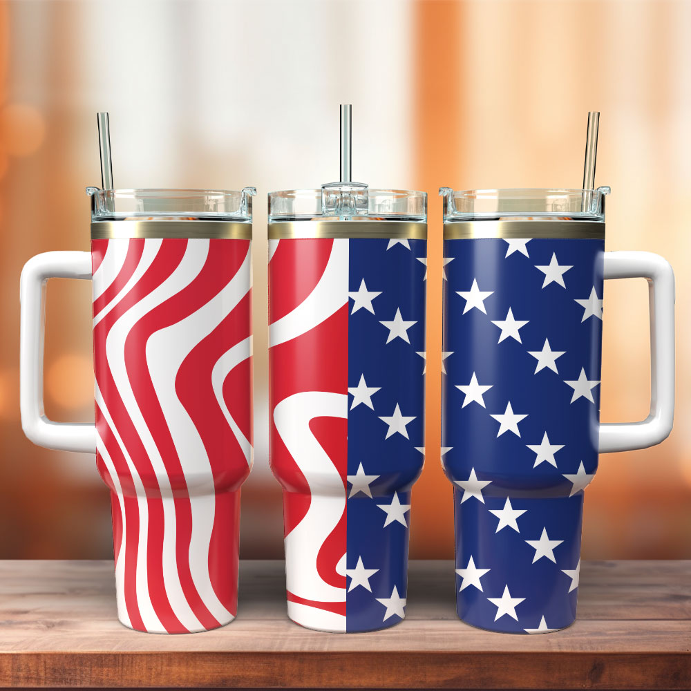 USA Flag Artwork Custom Stanley Quencher 40oz Stainless Steel Tumbler With Handle