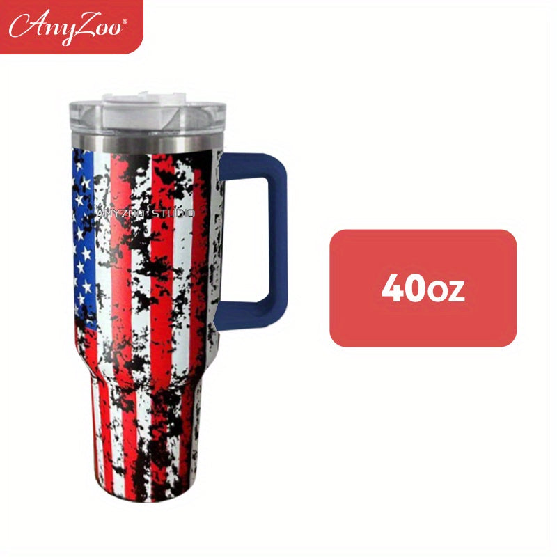 USA Flag Custom Stanley Quencher 40oz Stainless Steel Tumbler With Handle