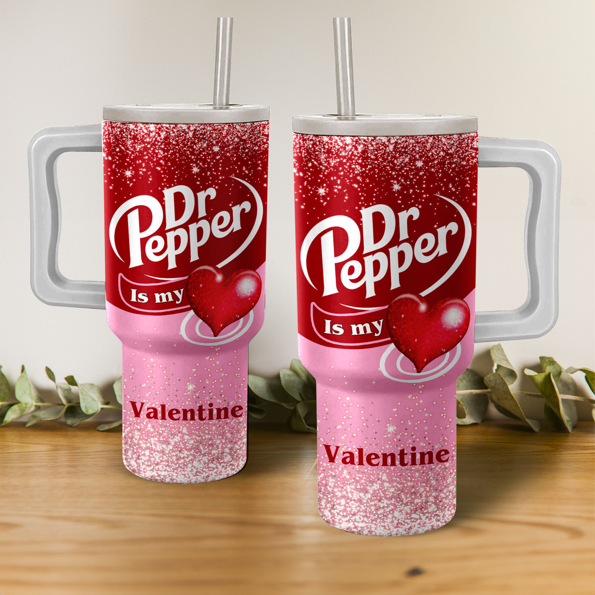 Valentine Dr Pepper Custom Stanley Quencher 40oz Stainless Steel Tumbler With Handle
