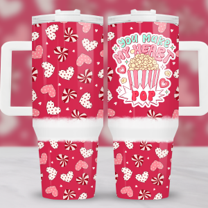 Valentine Popcorn And Hearts Custom Stanley Quencher 40oz Stainless Steel Tumbler With Handle