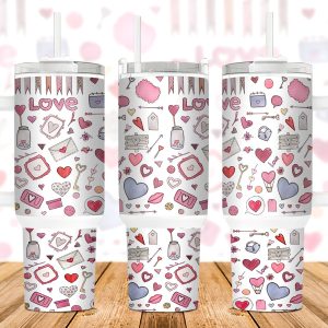 Valentines Pattern Custom Stanley Quencher 40oz Stainless Steel Tumbler With Handle