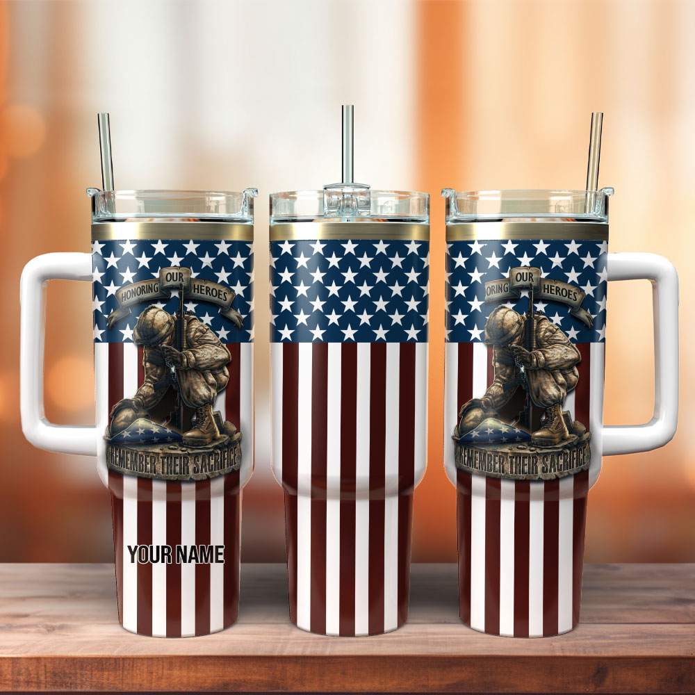 Veteran Patriotic Flag Military USA Army Custom Stanley Quencher 40oz Stainless Steel Tumbler With Handle