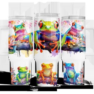 Watercolor Frogs Custom Stanley Quencher 40oz Stainless Steel Tumbler With Handle