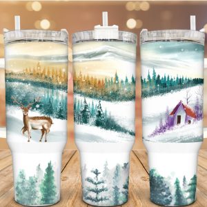 Winter Snow Forest Custom Stanley Quencher 40oz Stainless Steel Tumbler With Handle