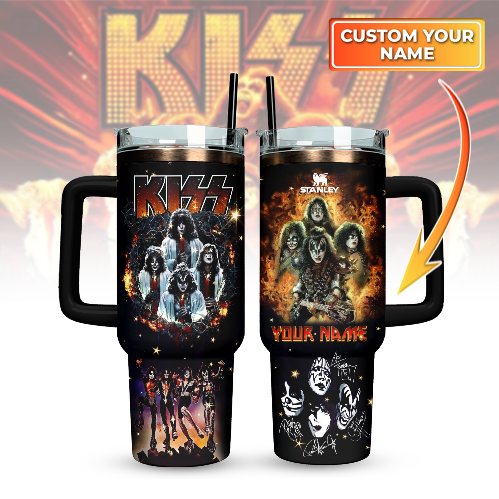 KISS Band Music Custom Stanley Quencher 40oz Stainless Steel Tumbler With Handle