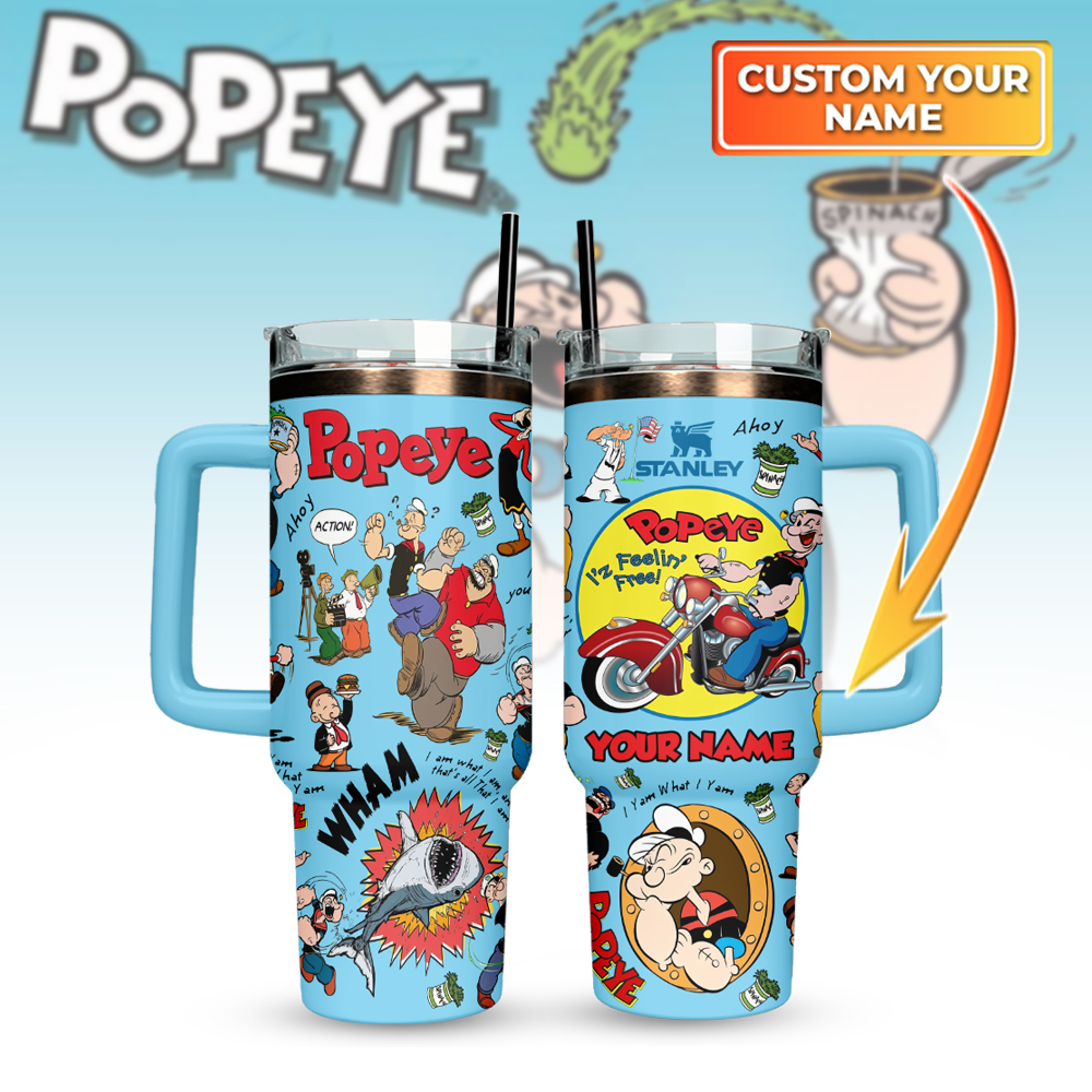 Popeye The Sailor TV Series Custom Stanley Quencher 40oz Stainless Steel Tumbler With Handle