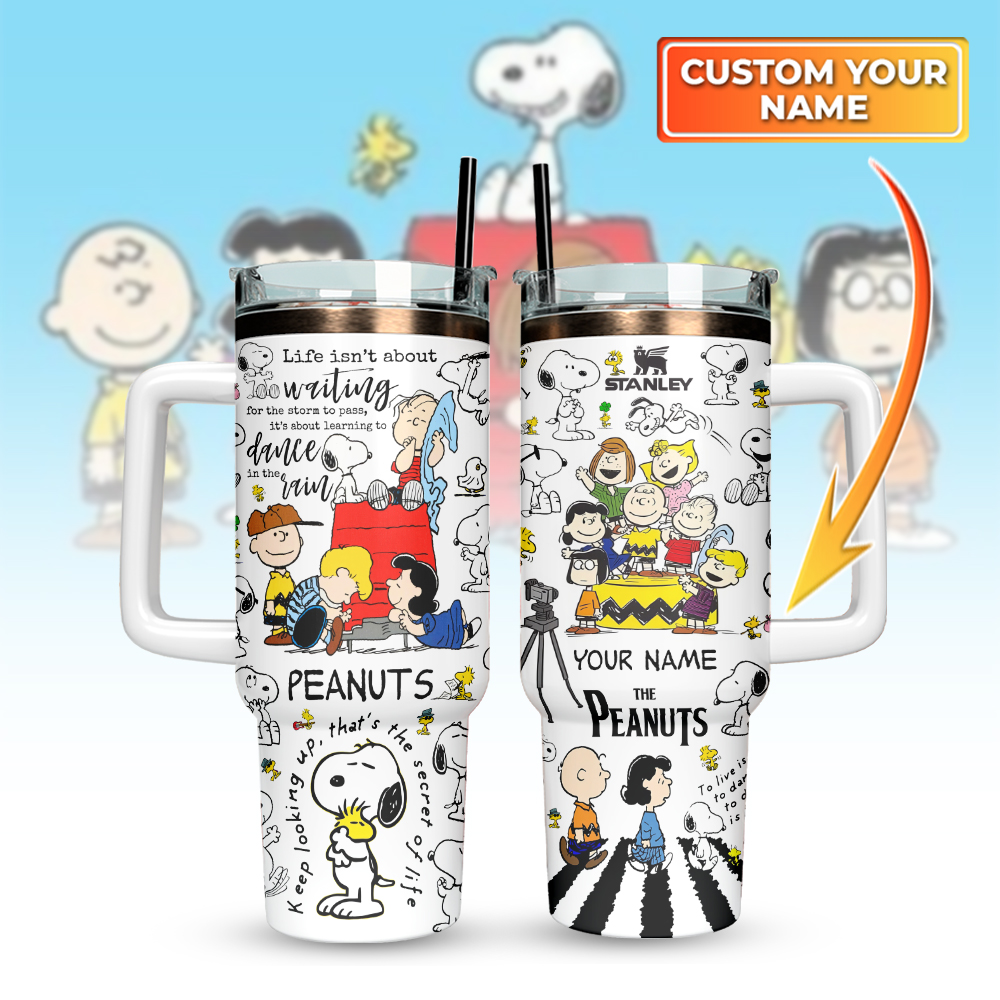 Snoopy x Peanuts Cartoon Custom Stanley Quencher 40oz Stainless Steel Tumbler With Handle