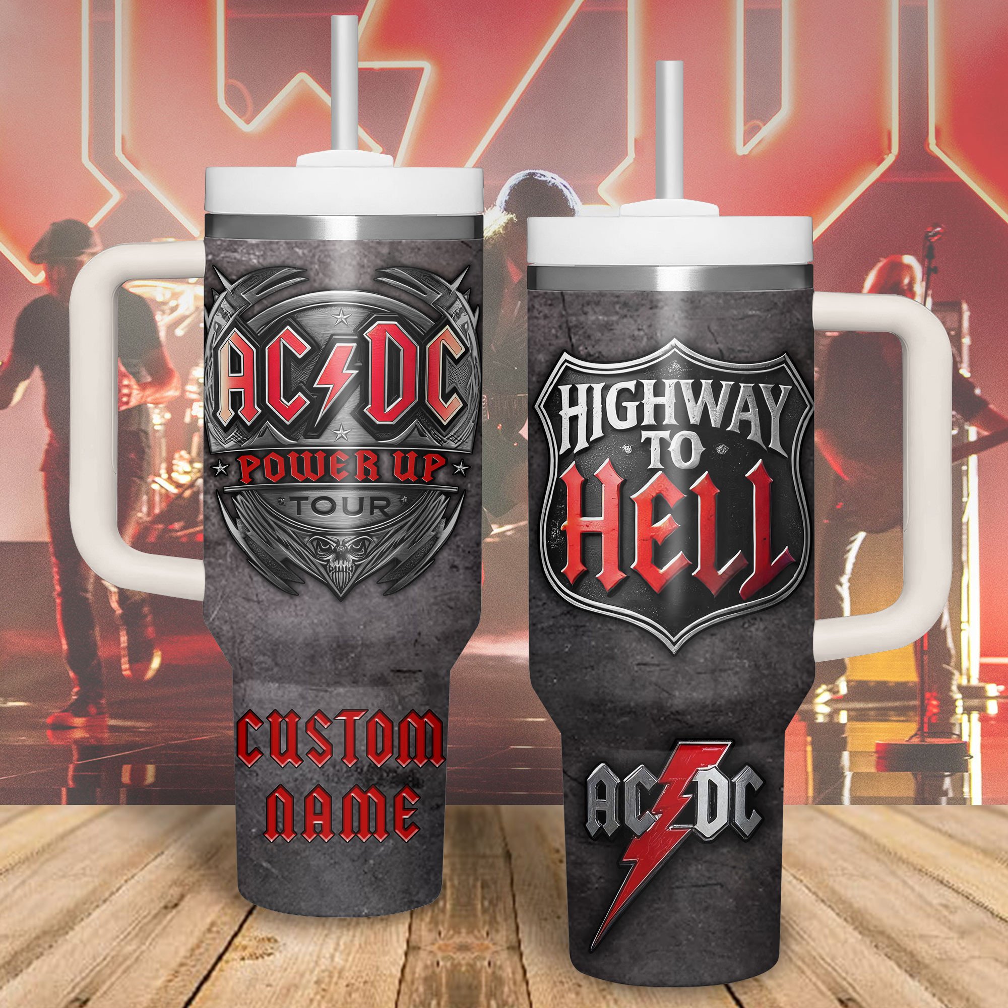 AC/DC Music Custom Stanley Quencher 40oz Stainless Steel Tumbler With Handle