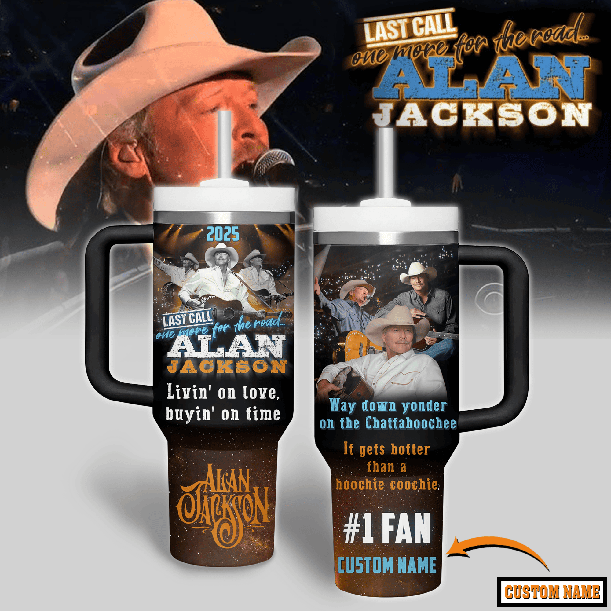 Alan Jackson Music Custom Stanley Quencher 40oz Stainless Steel Tumbler With Handle