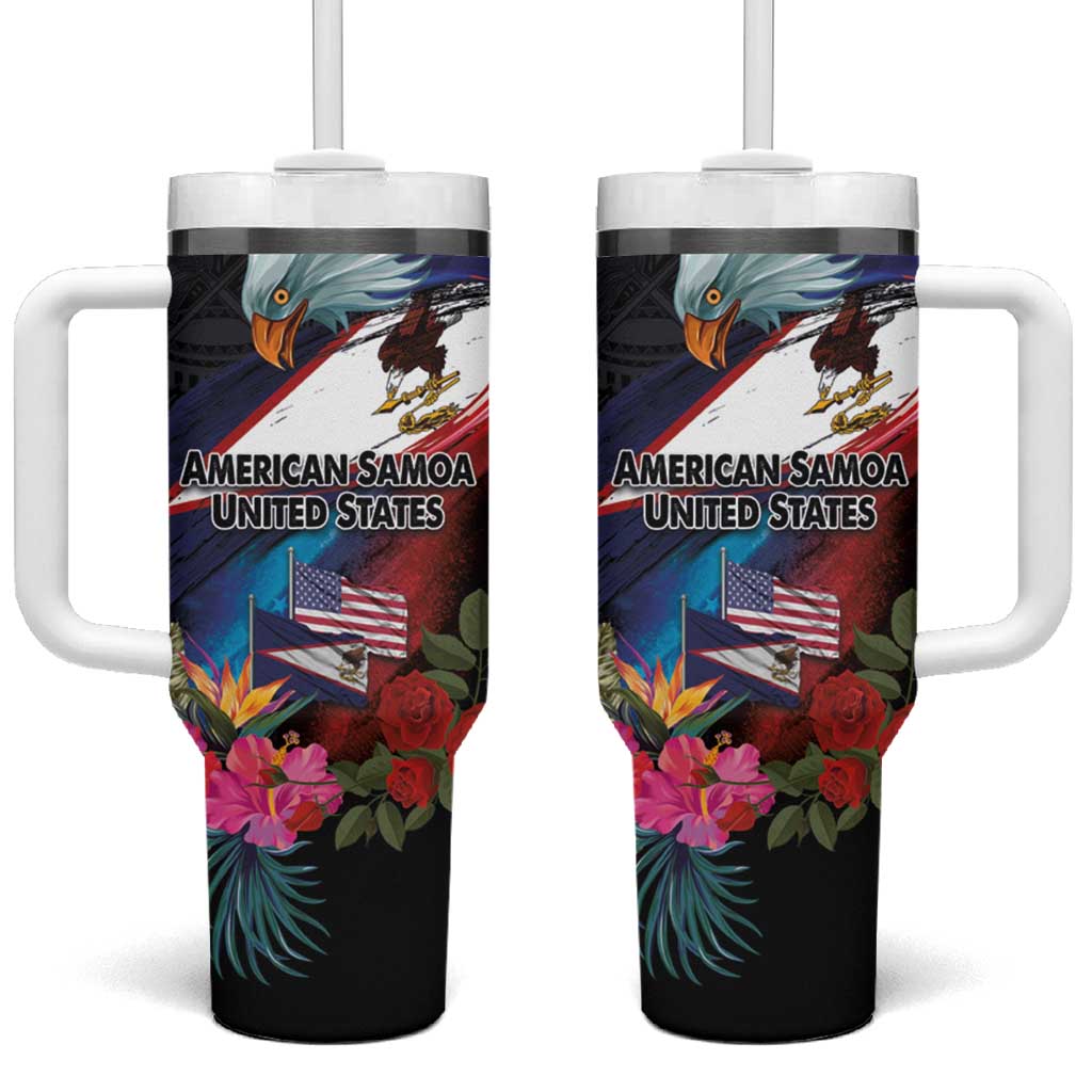 American Samoa and United States Together Custom Stanley Quencher 40oz Stainless Steel Tumbler With Handle