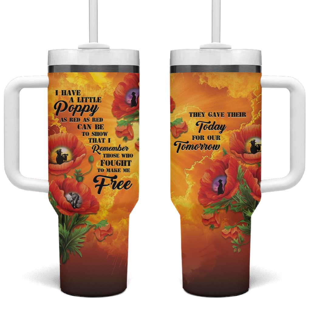 ANZAC Day Red Poppy Custom Stanley Quencher 40oz Stainless Steel Tumbler With Handle