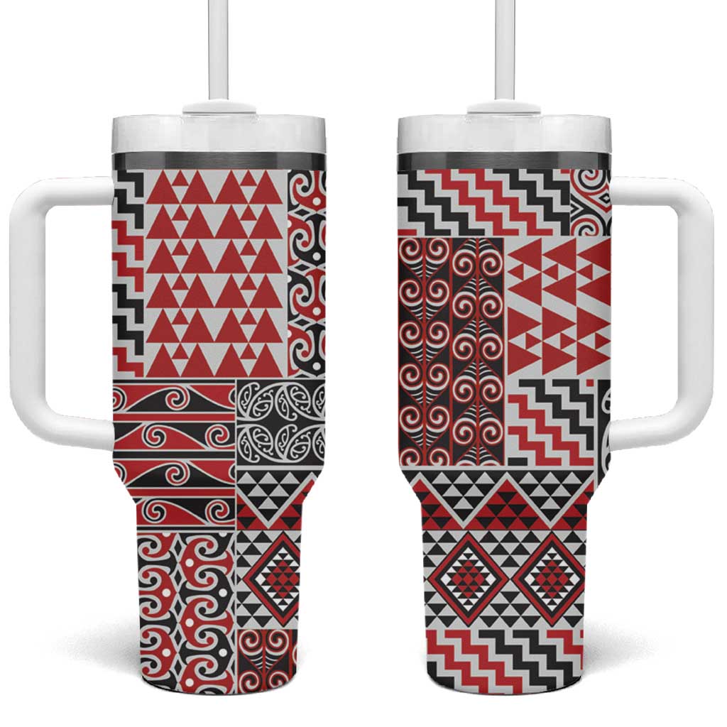 Aotearoa Kowhaiwhai Taniko Patchwork Motifs Custom Stanley Quencher 40oz Stainless Steel Tumbler With Handle