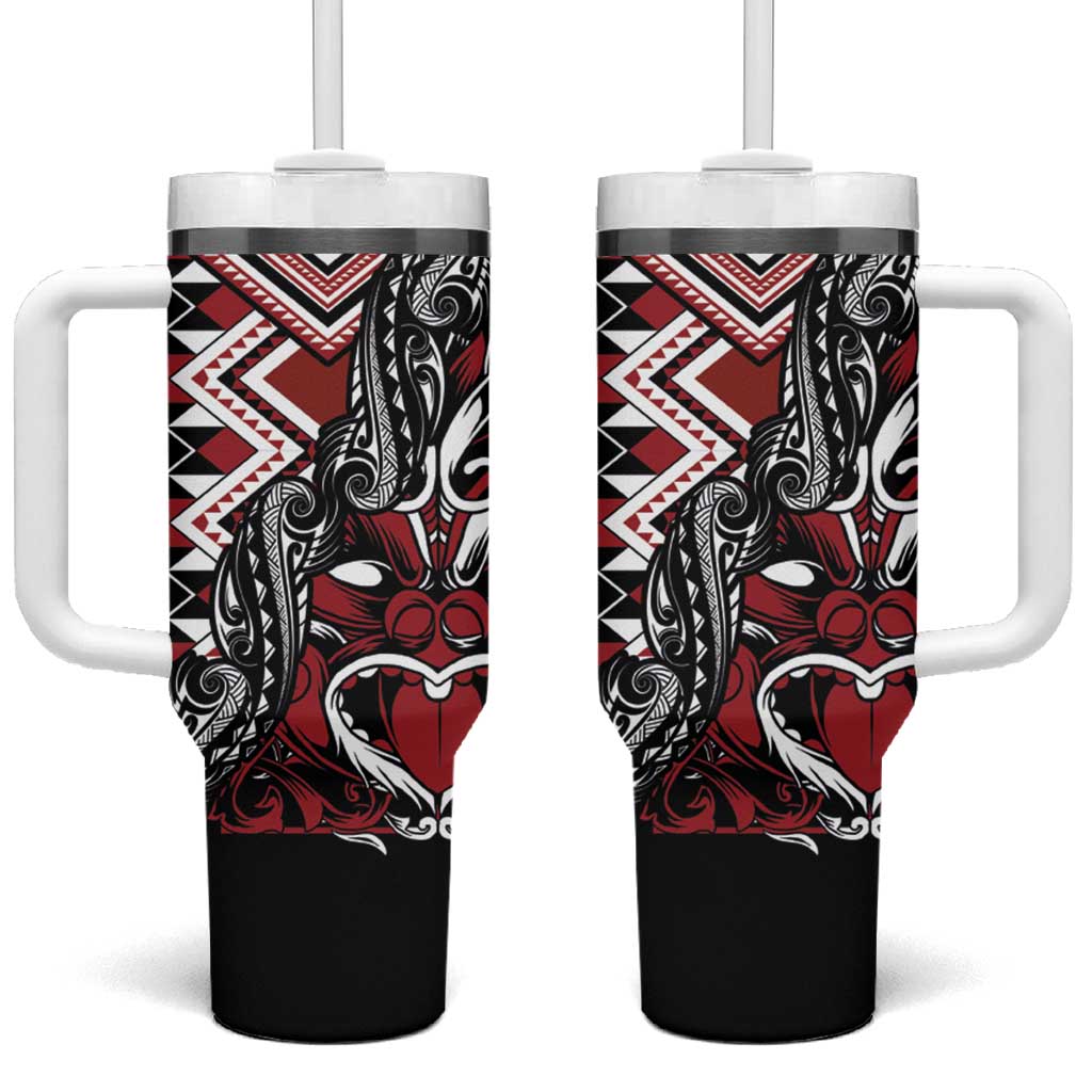 Aotearoa Maori Moko Art with Taniko Half Style Custom Stanley Quencher 40oz Stainless Steel Tumbler With Handle