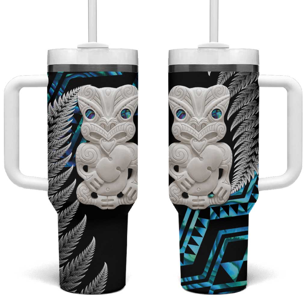 Aotearoa Taniko Paua Shell With Hei Tiki Custom Stanley Quencher 40oz Stainless Steel Tumbler With Handle