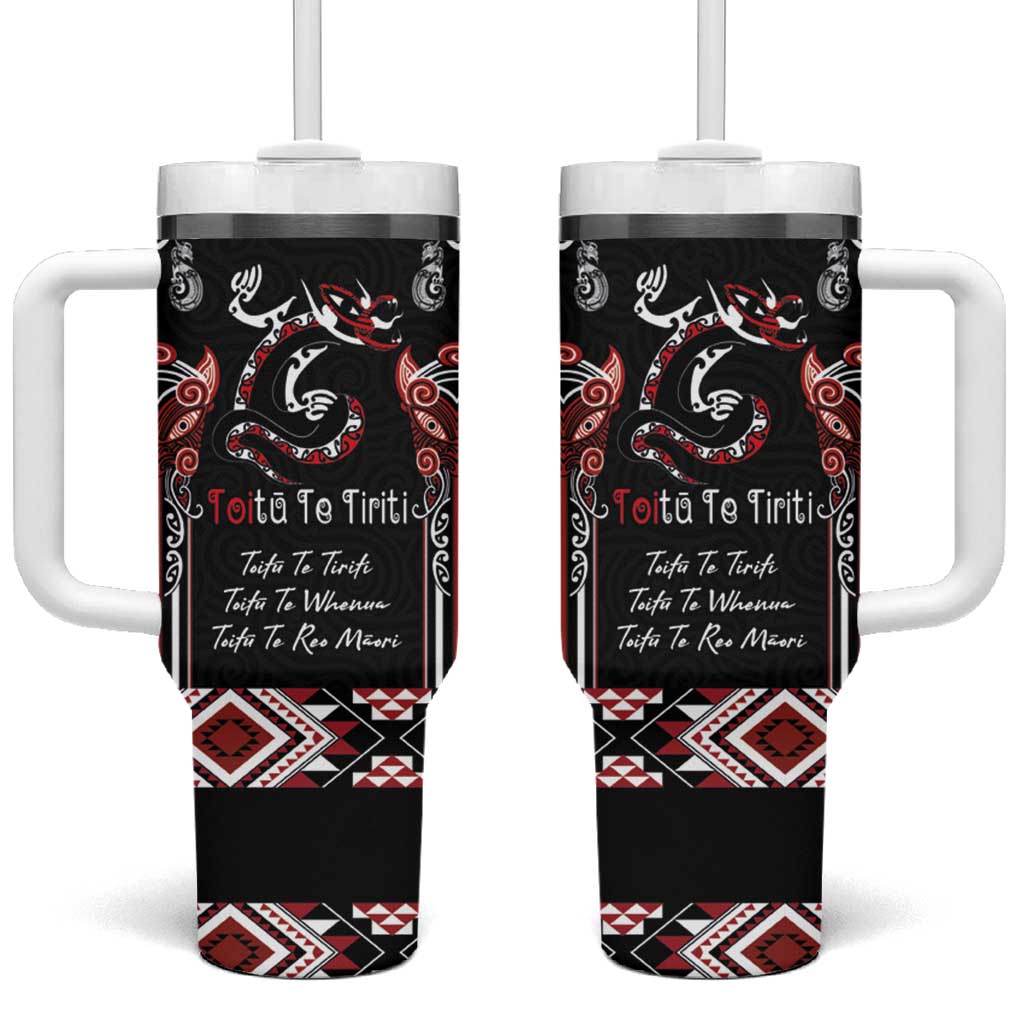 Aotearoa Toitu Te Tiriti-Maori Taniwha Custom Stanley Quencher 40oz Stainless Steel Tumbler With Handle