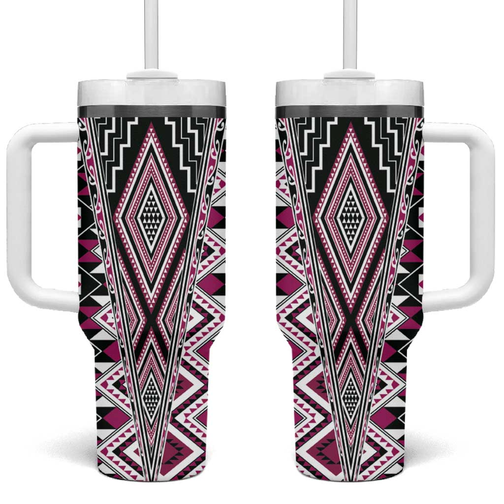 Aotearoa Tukutuku and Poutama Motif Custom Stanley Quencher 40oz Stainless Steel Tumbler With Handle