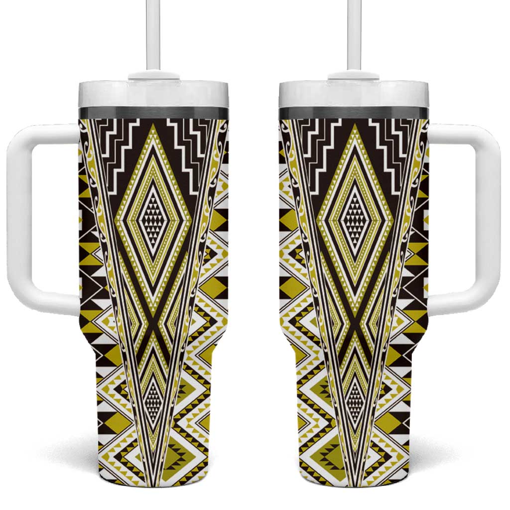Aotearoa Tukutuku and Poutama Motif Custom Stanley Quencher 40oz Stainless Steel Tumbler With Handle