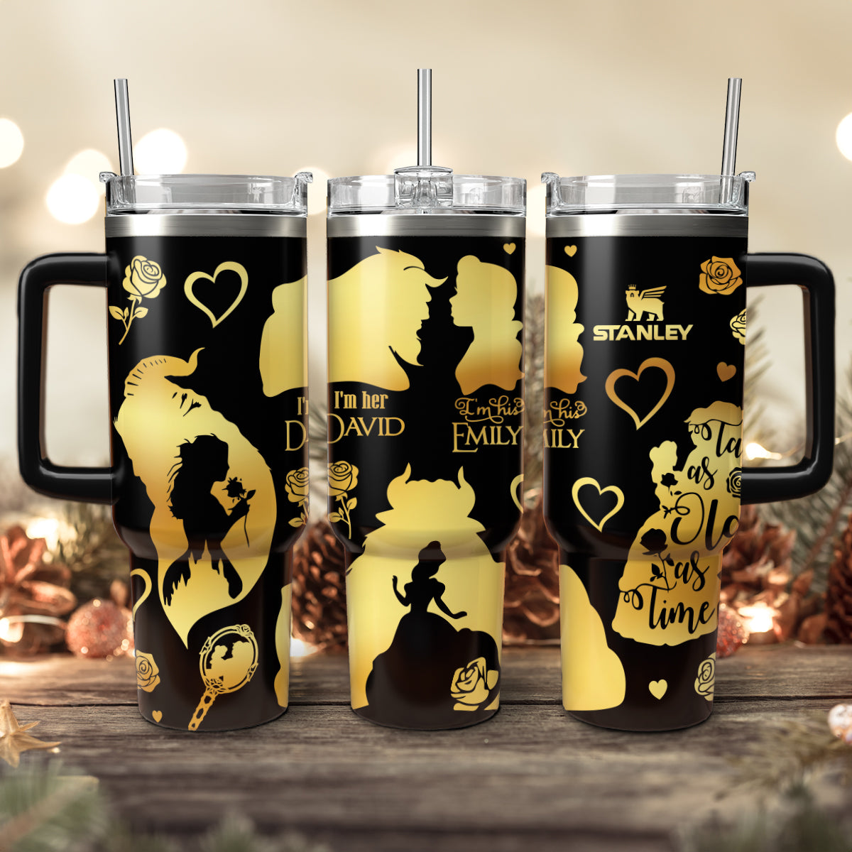 Beauty And The Beast Movies Valentine Custom Stanley Quencher 40oz Stainless Steel Tumbler With Handle