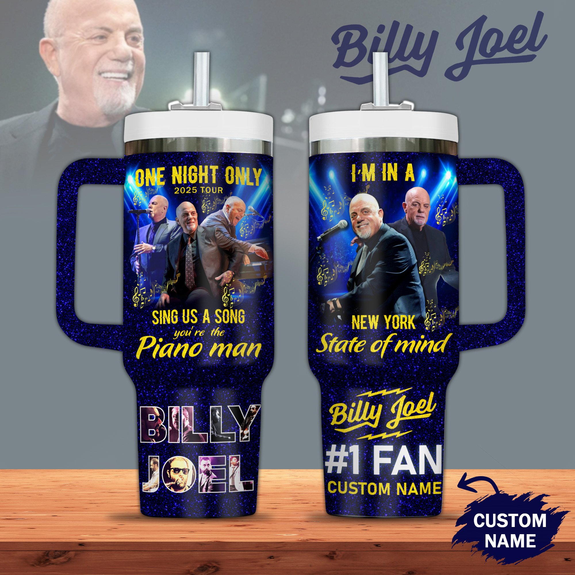 Billy Joel Music Custom Stanley Quencher 40oz Stainless Steel Tumbler With Handle