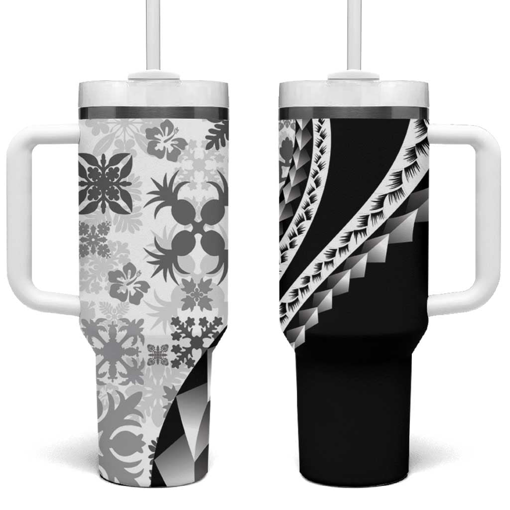 Black Hawaiian Quilt Pattern Custom Stanley Quencher 40oz Stainless Steel Tumbler With Handle