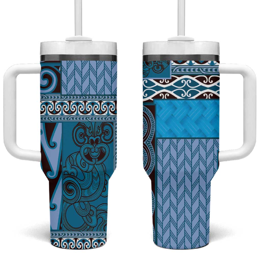 Blue Aotearoa Kowhaiwhai Pattern Custom Stanley Quencher 40oz Stainless Steel Tumbler With Handle