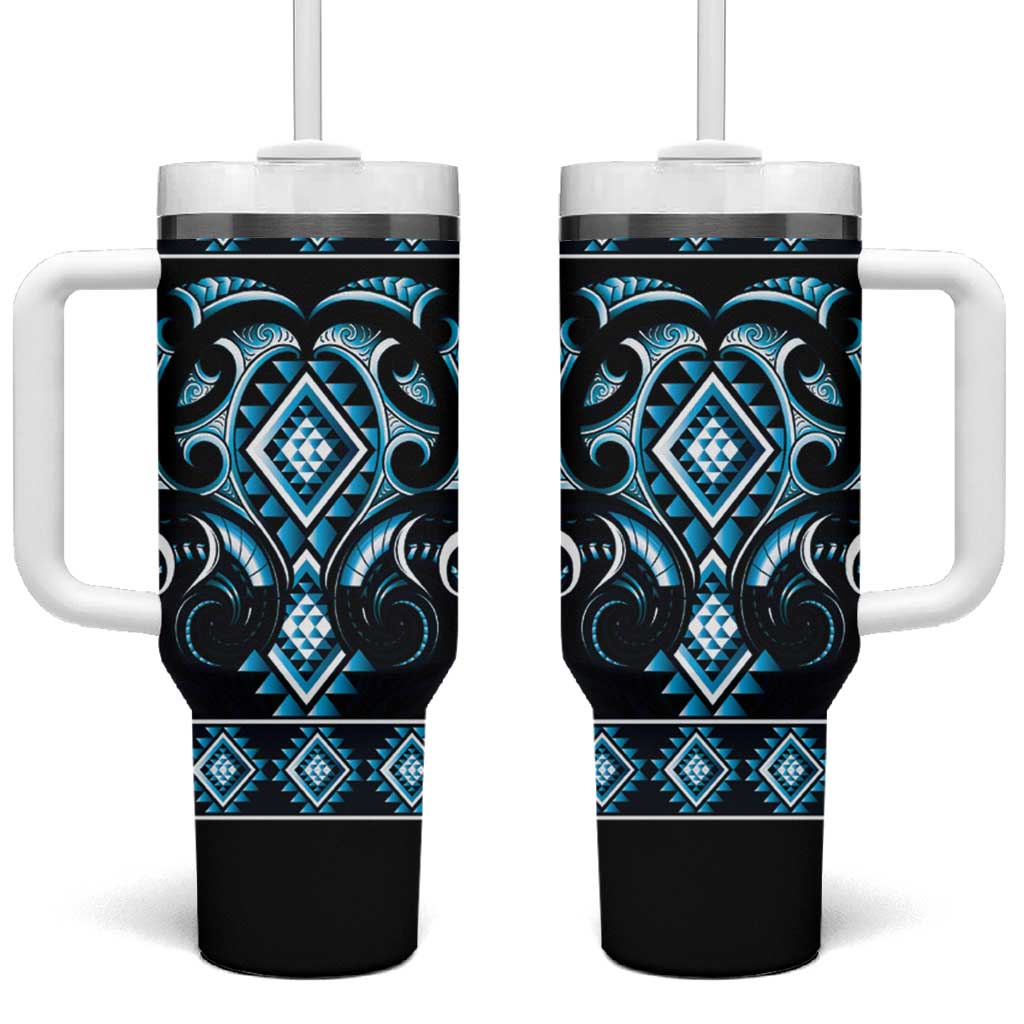 Blue Ngaru Taniko With Aotearoa Maori Tattoo Custom Stanley Quencher 40oz Stainless Steel Tumbler With Handle