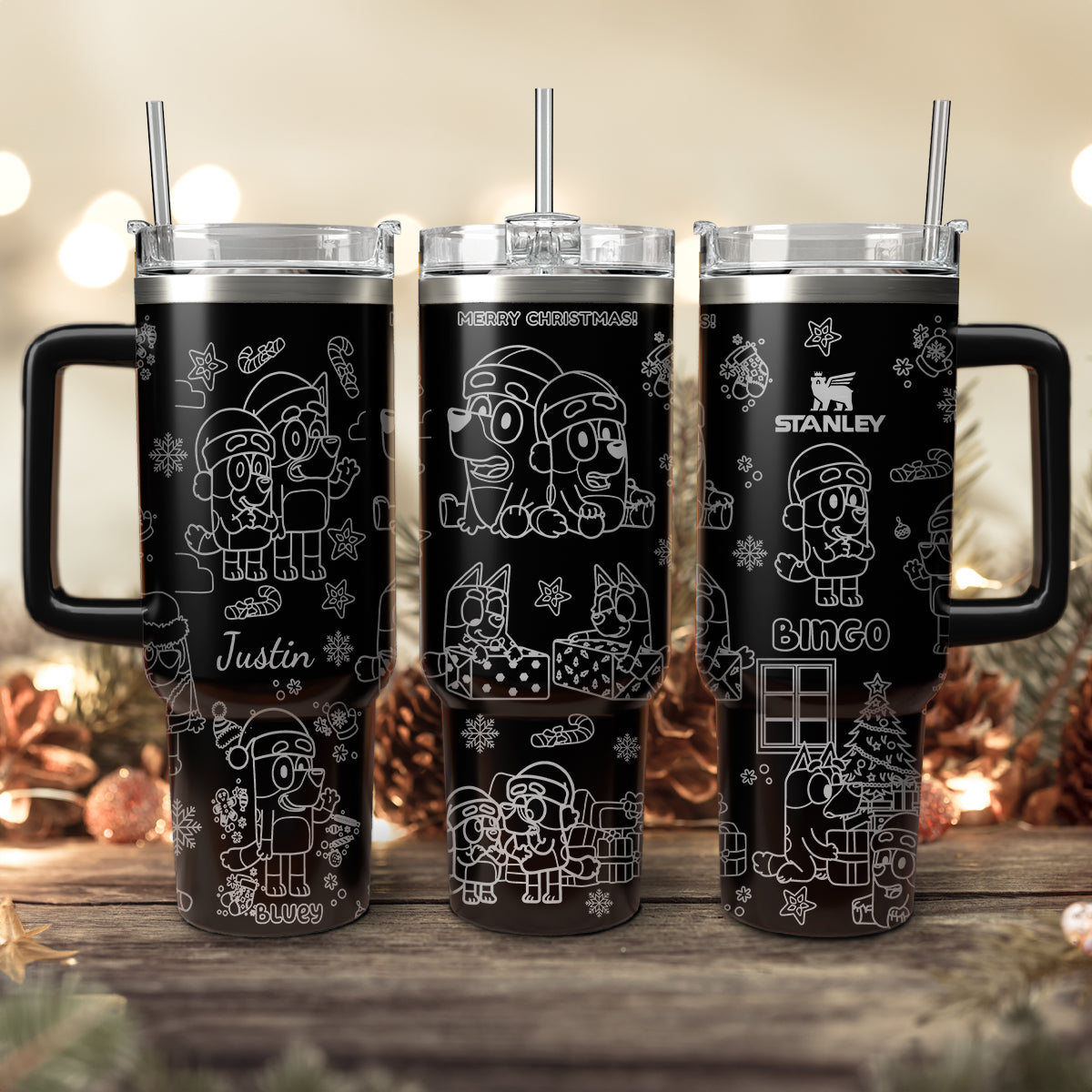 Bluey And Bingo Cartoon Custom Stanley Quencher 40oz Stainless Steel Tumbler With Handle