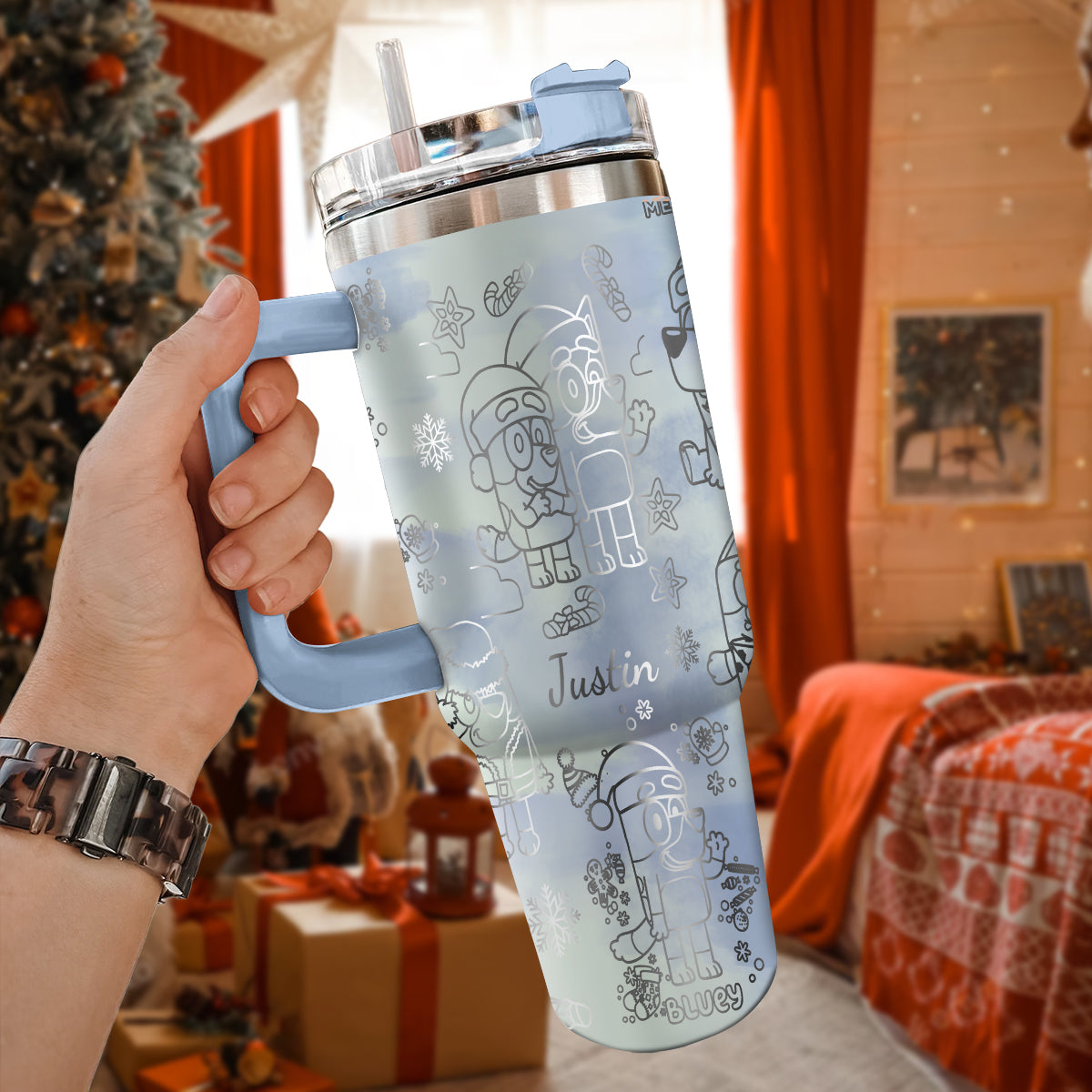 Bluey And Bingo Cartoon Custom Stanley Quencher 40oz Stainless Steel Tumbler With Handle