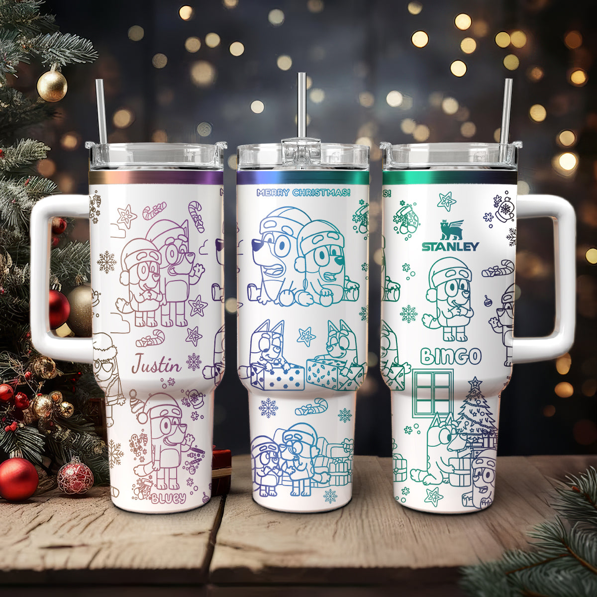 Bluey And Bingo Cartoon Custom Stanley Quencher 40oz Stainless Steel Tumbler With Handle