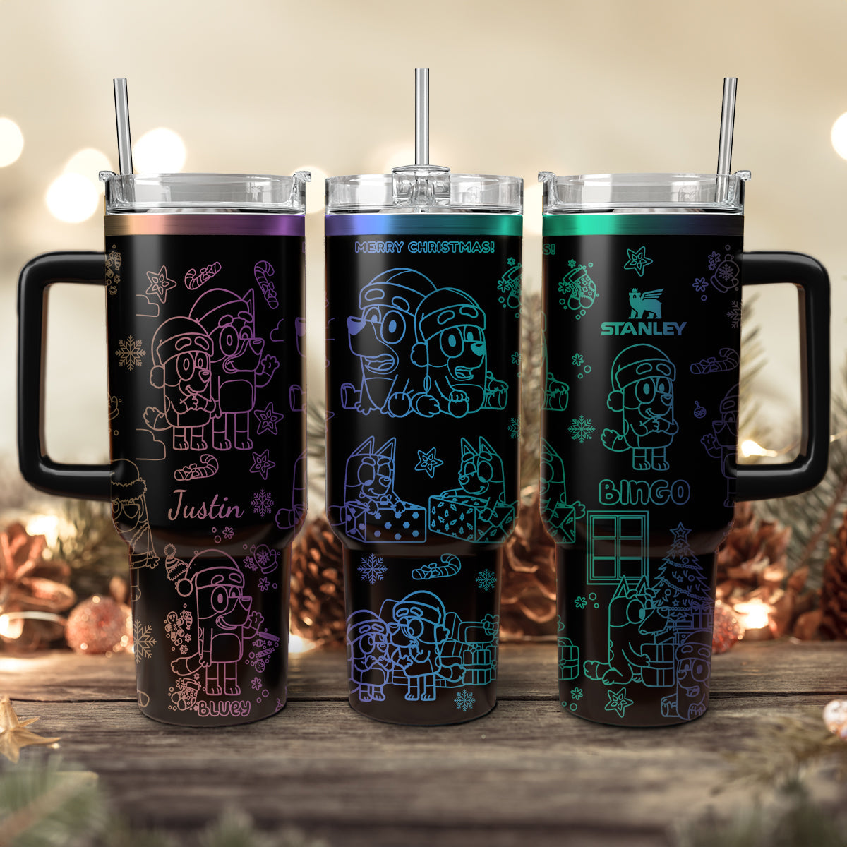 Bluey And Bingo Cartoon Custom Stanley Quencher 40oz Stainless Steel Tumbler With Handle