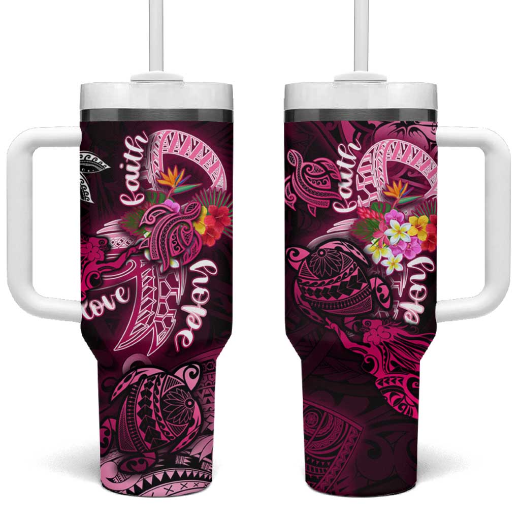 Breast Cancer Mermaid Polynesia Custom Stanley Quencher 40oz Stainless Steel Tumbler With Handle