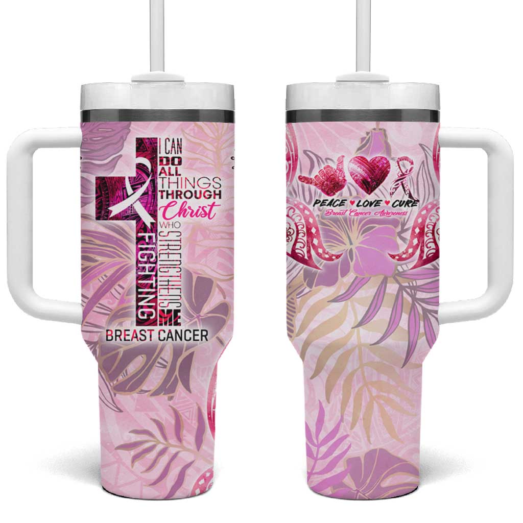 Breast Cancer Polynesian Custom Stanley Quencher 40oz Stainless Steel Tumbler With Handle