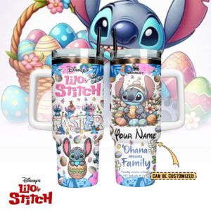Stitch x Happy Easter Cartoon Custom Stanley Quencher 40oz Stainless Steel Tumbler With Handle