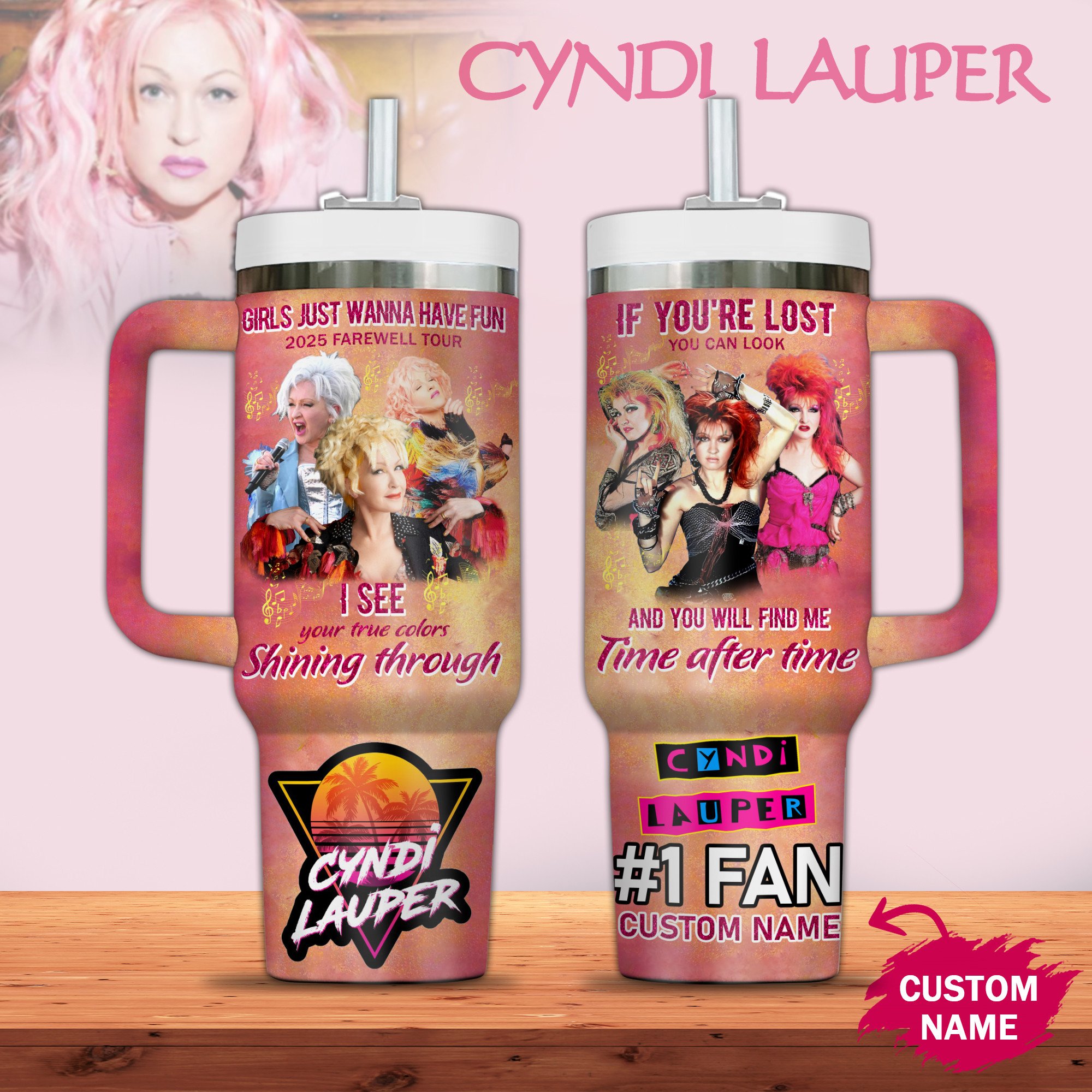 Cyndi Lauper Music Custom Stanley Quencher 40oz Stainless Steel Tumbler With Handle